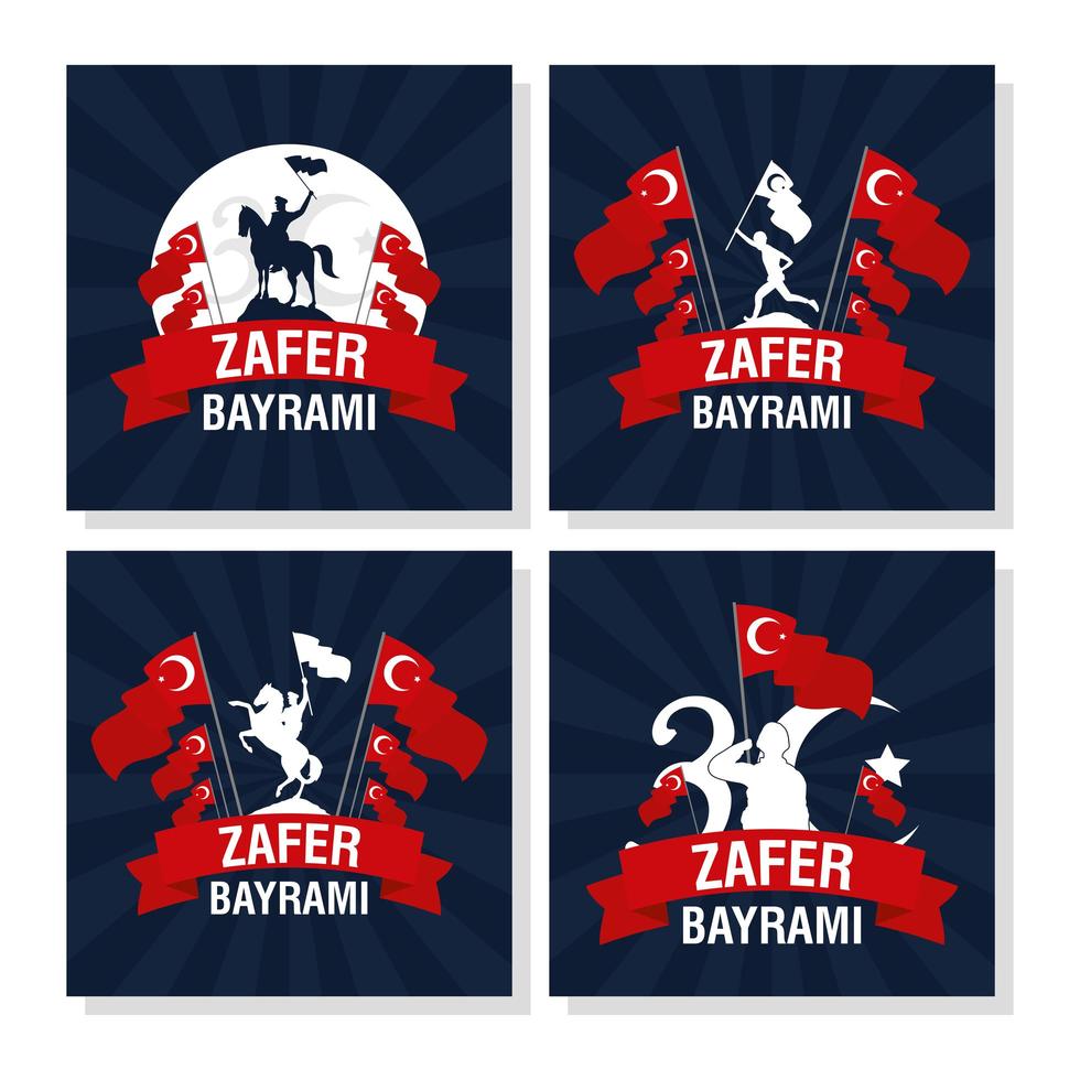 Zafer Bayrami celebration card set vector