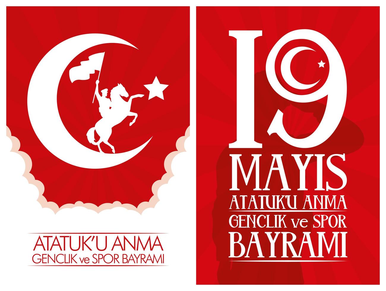 Ataturk, Youth and Sports Day celebration card set vector