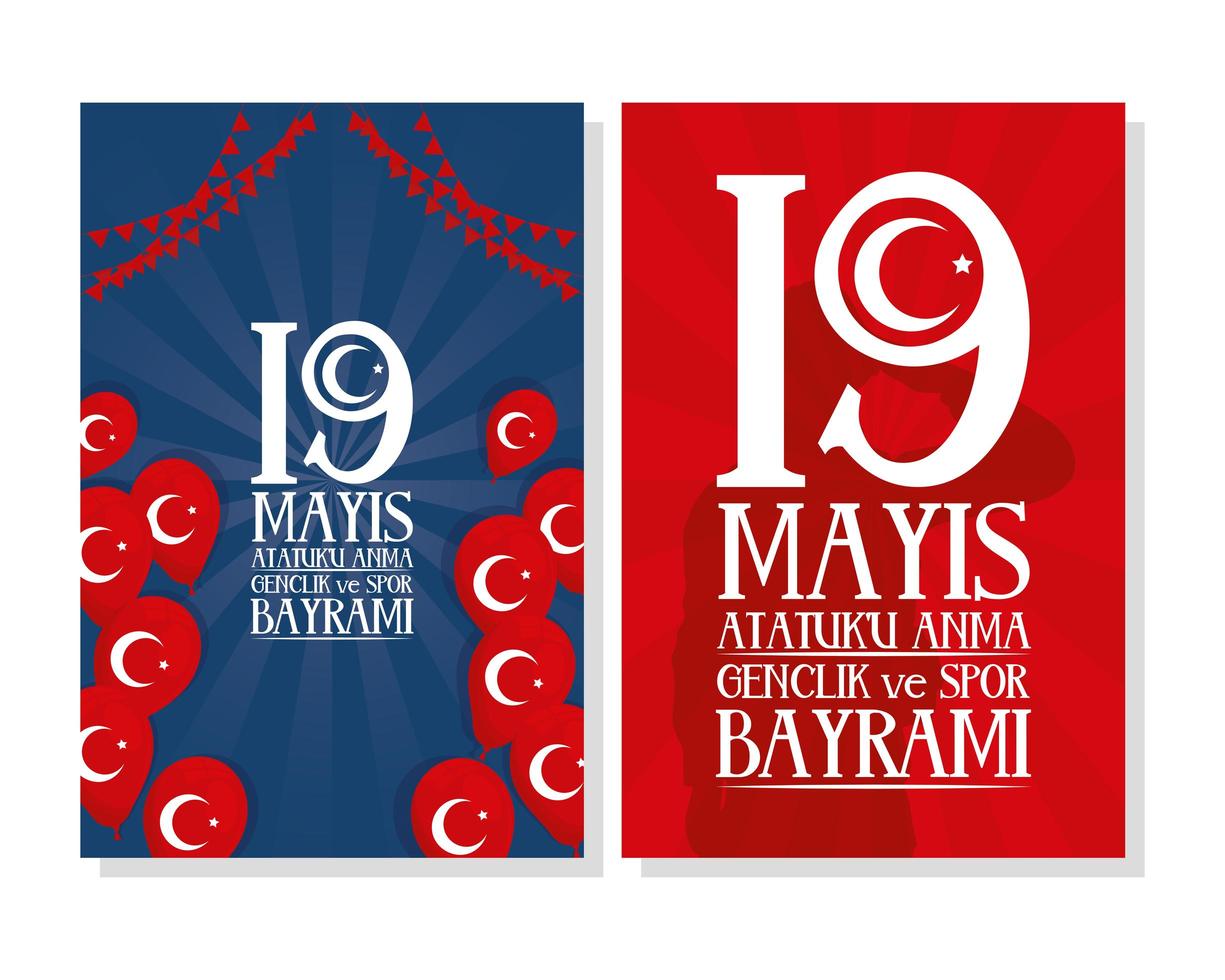 Zafer Bayrami celebration poster set vector