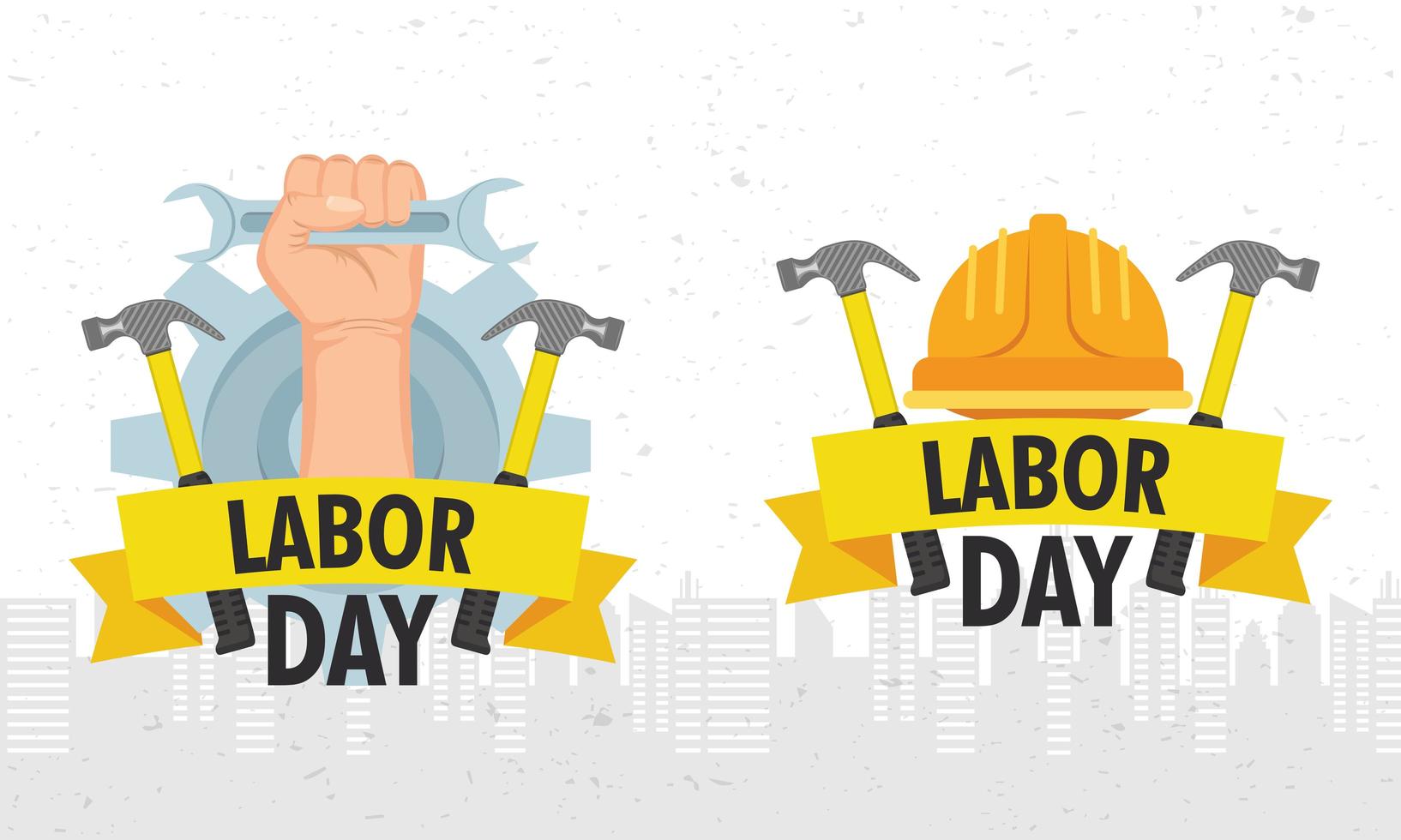 Labor Day celebration set with helmet and tools vector