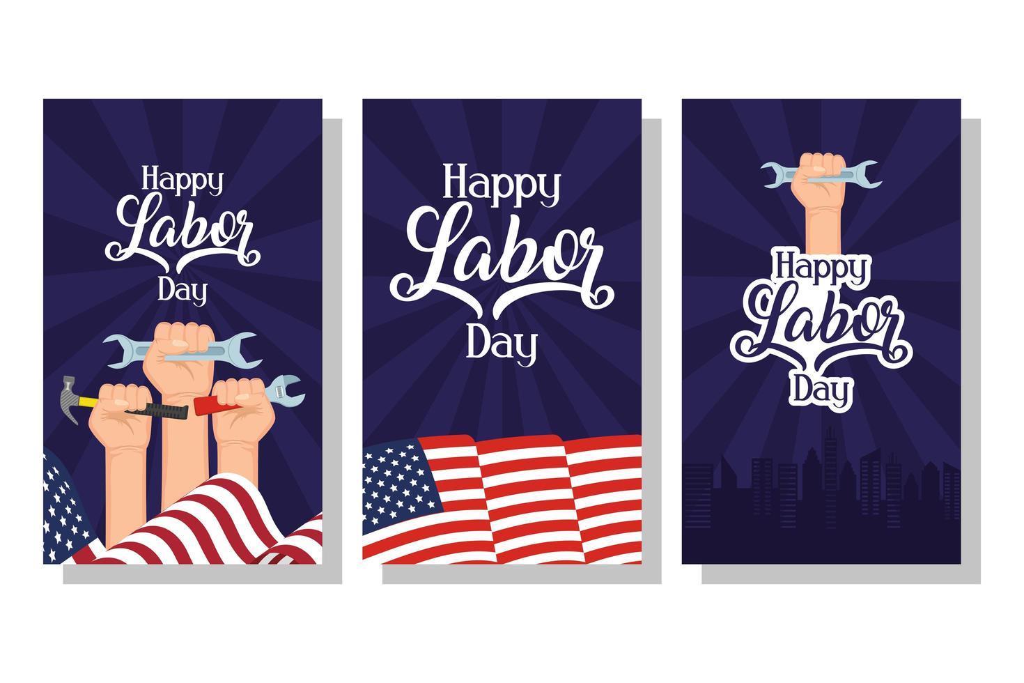 Happy USA Labor Day celebration set vector