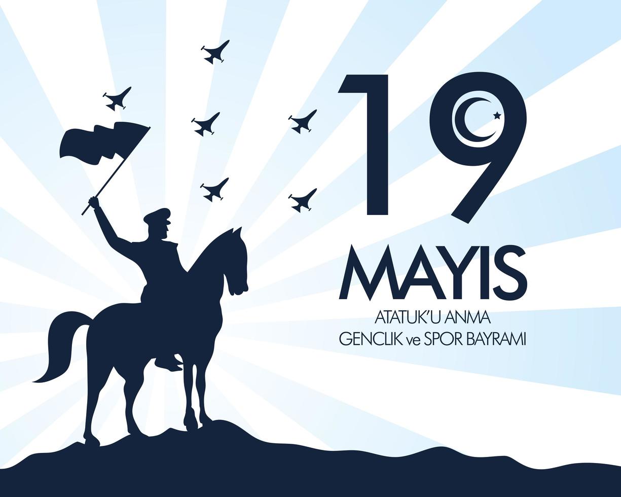 ataturk, tarjeta de celebración del día de la juventud y el deporte vector