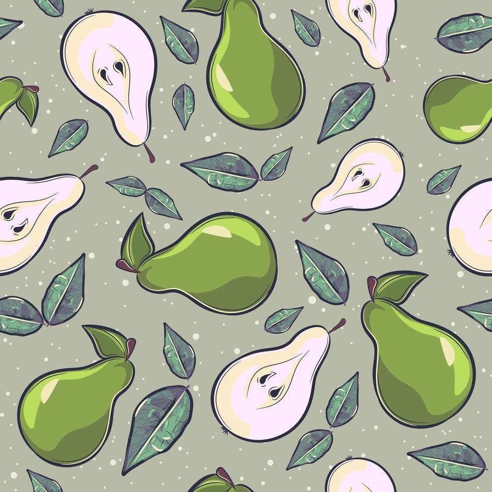 Cartoon seamless pattern with pears and leaves vector