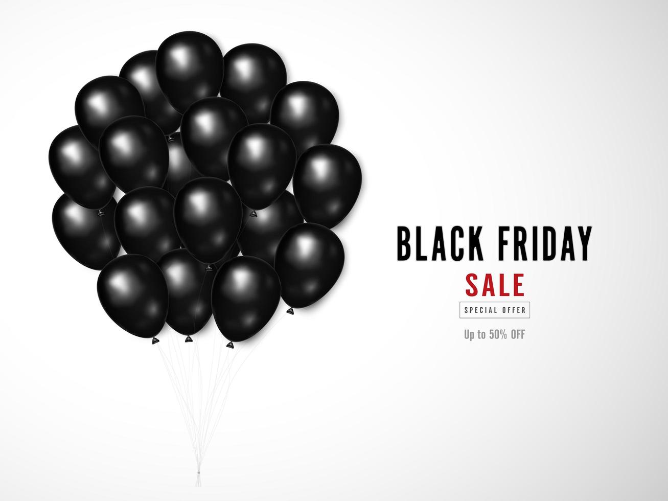 Black Friday sale design with shiny black balloon bouquet vector