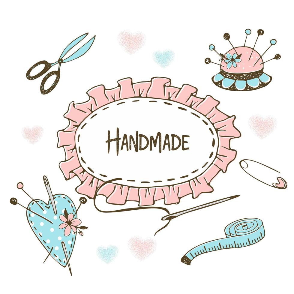 Cute frame in Doodle style needlework sewing vector