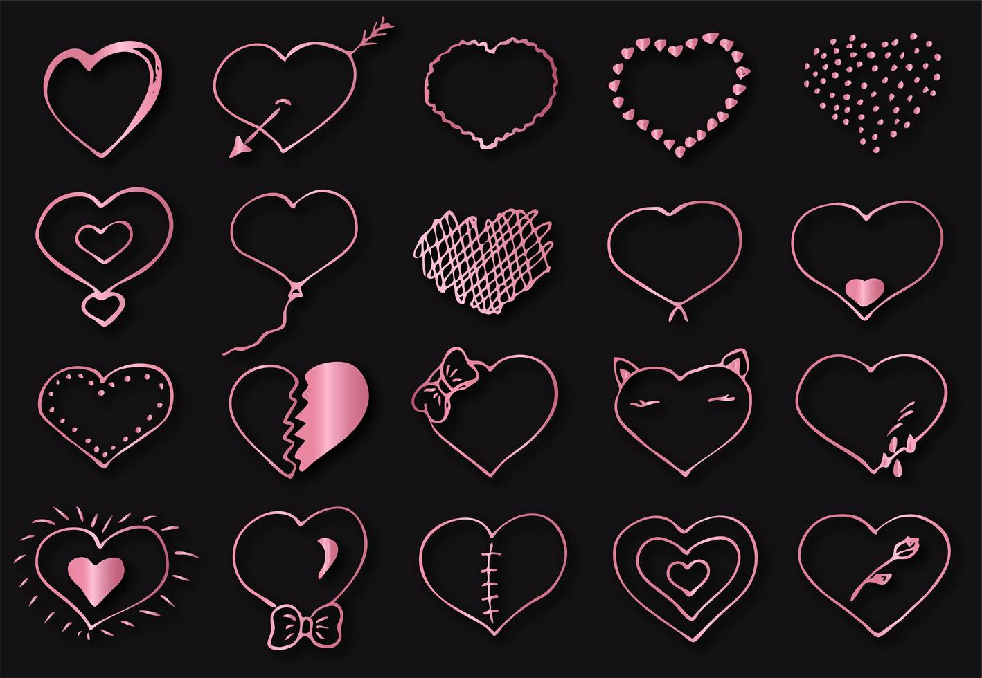 iconos de corazones degradados rosa vector