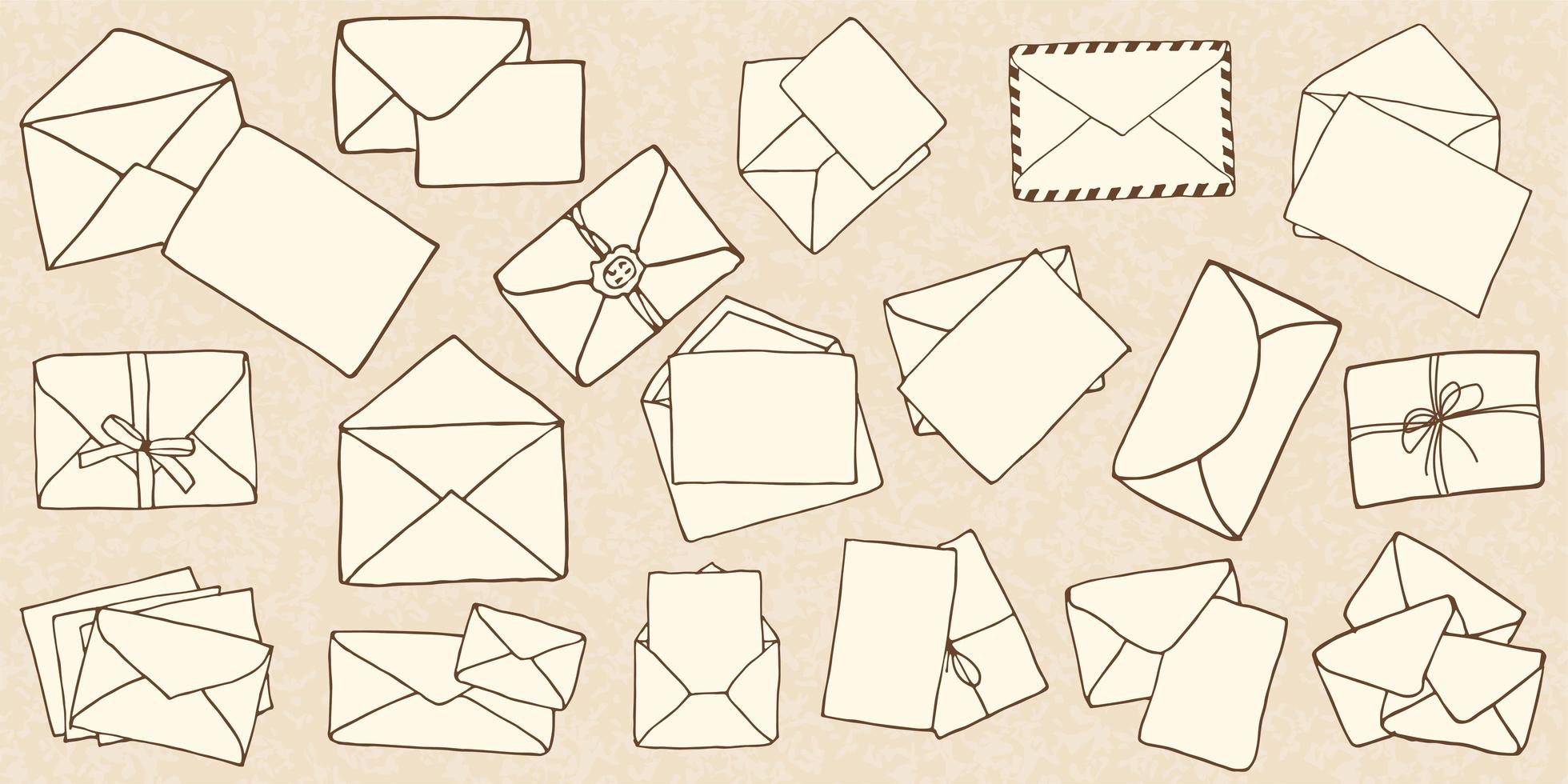 sobres de correo doodle dibujados a mano vector