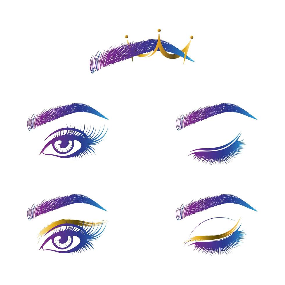 Eyelashes and eyebrows make up logo set vector