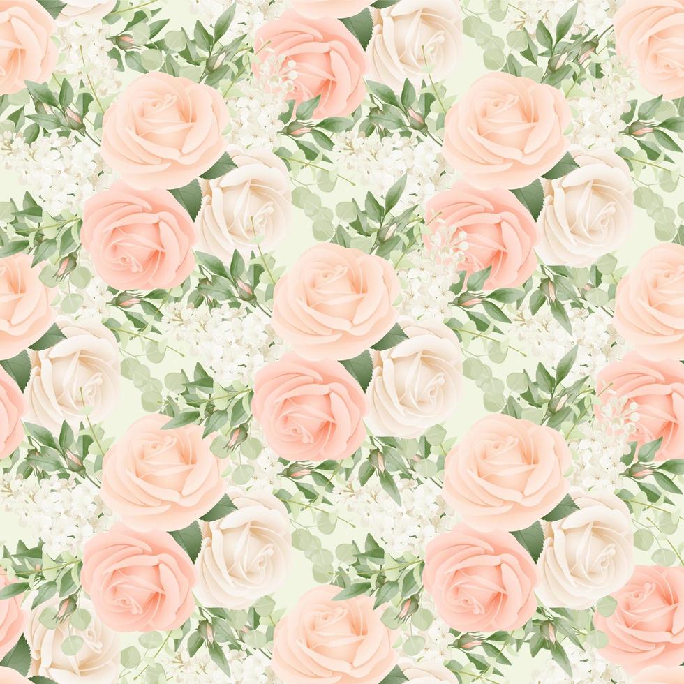 Seamless Pattern of Blush Roses and Foliage vector