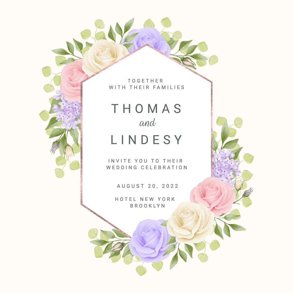 Geometric Wedding Frame with Pastel Roses vector