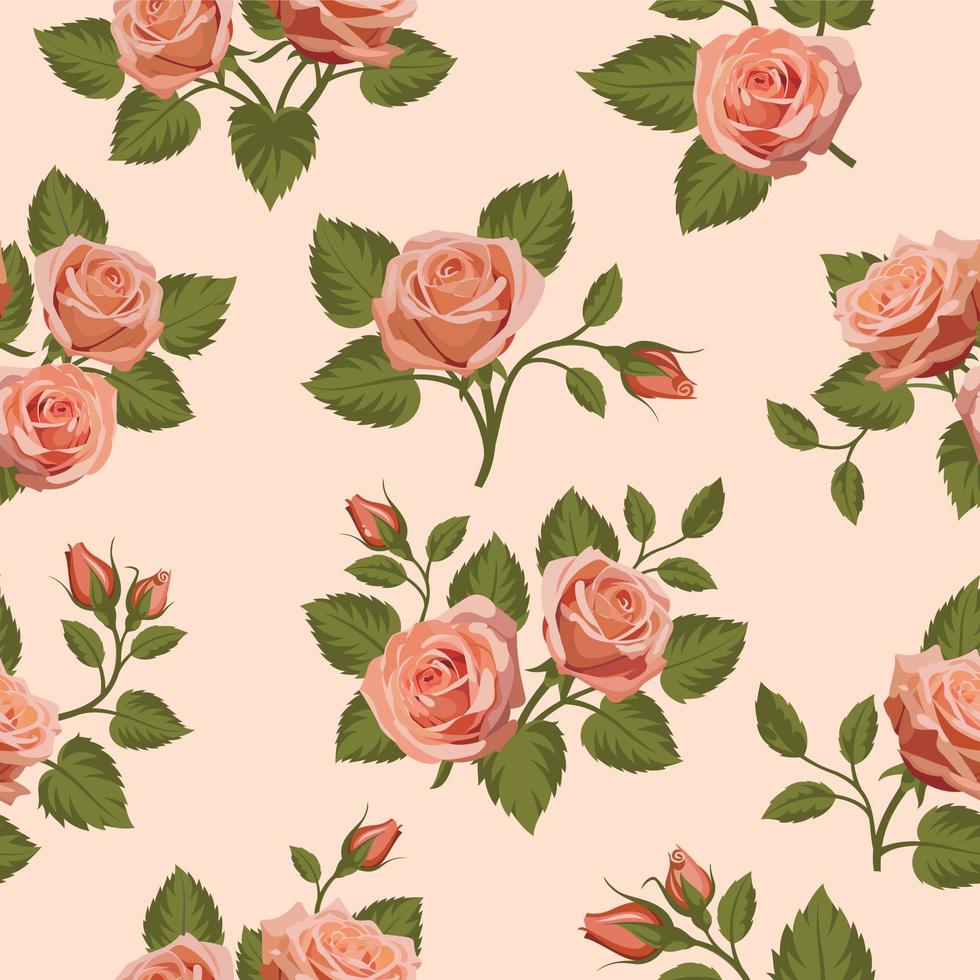 patrón de rosas melocotón transparente vintage vector
