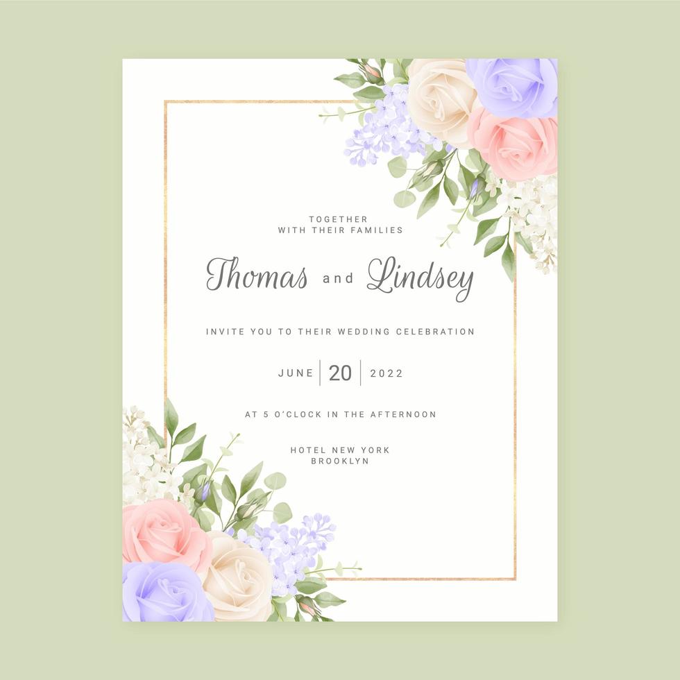 Pastel Roses Wedding Invitation Background vector