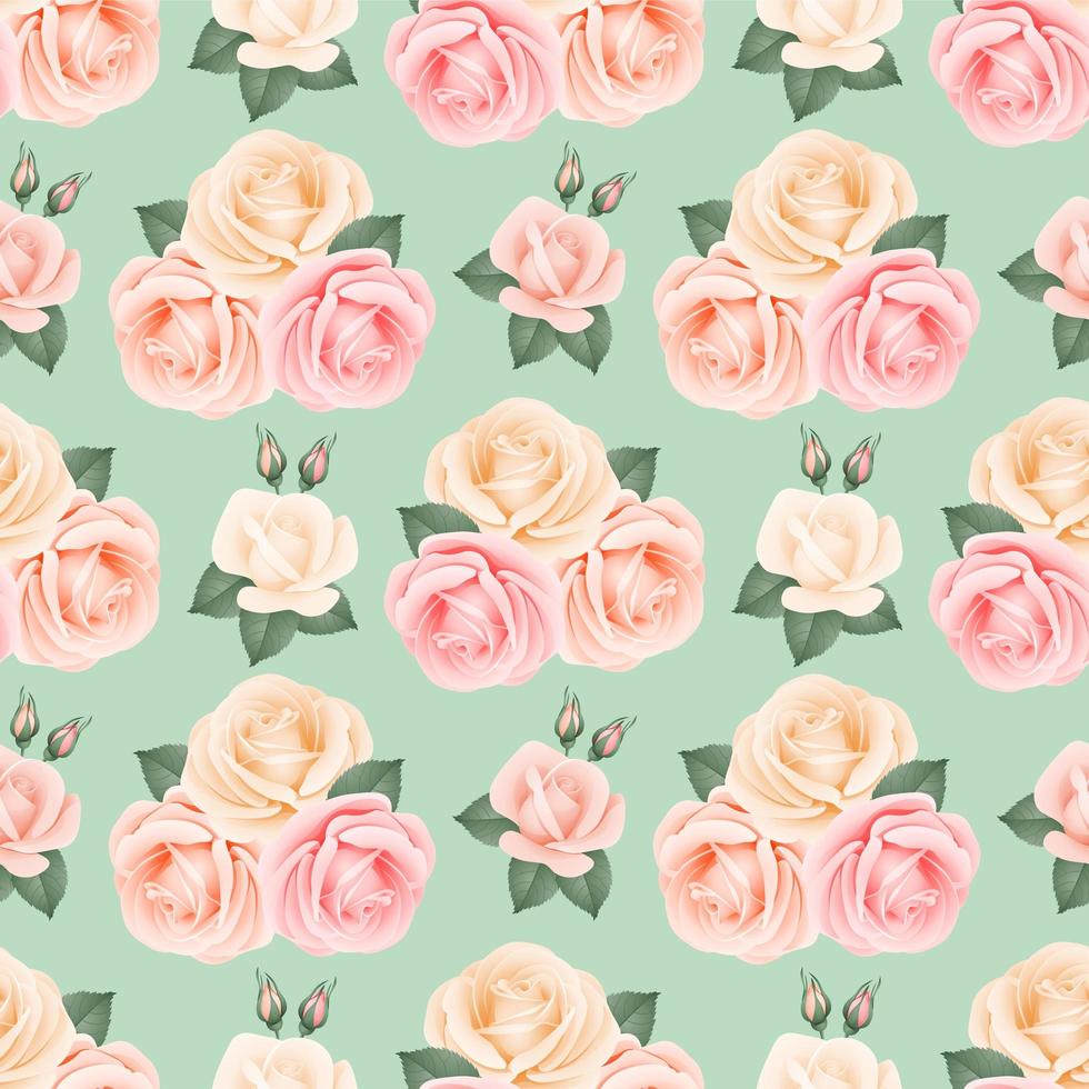 Seamless Pattern of Blush Roses and Leaves vector
