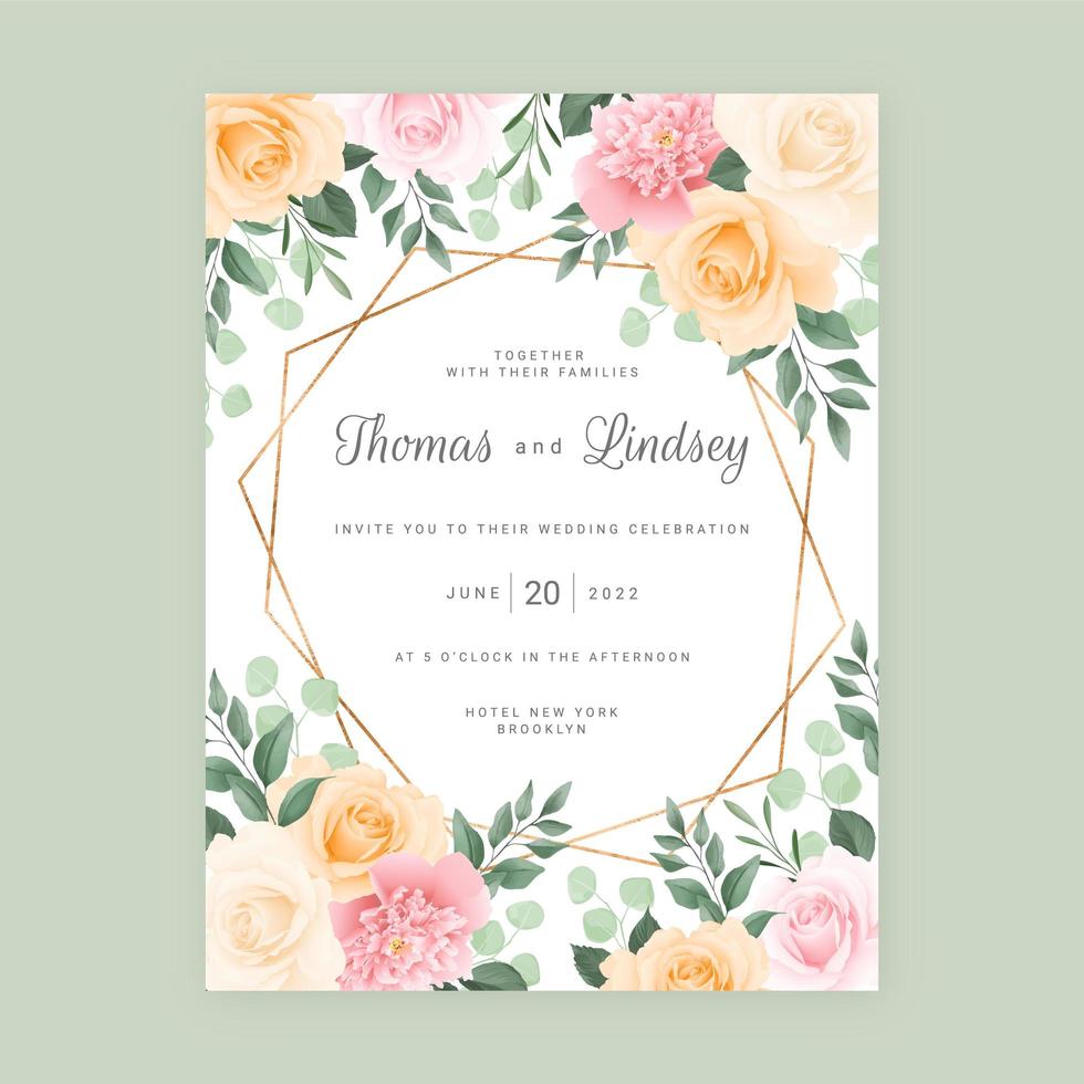 Roses and Foliage Border with Gold Geometric Frame vector