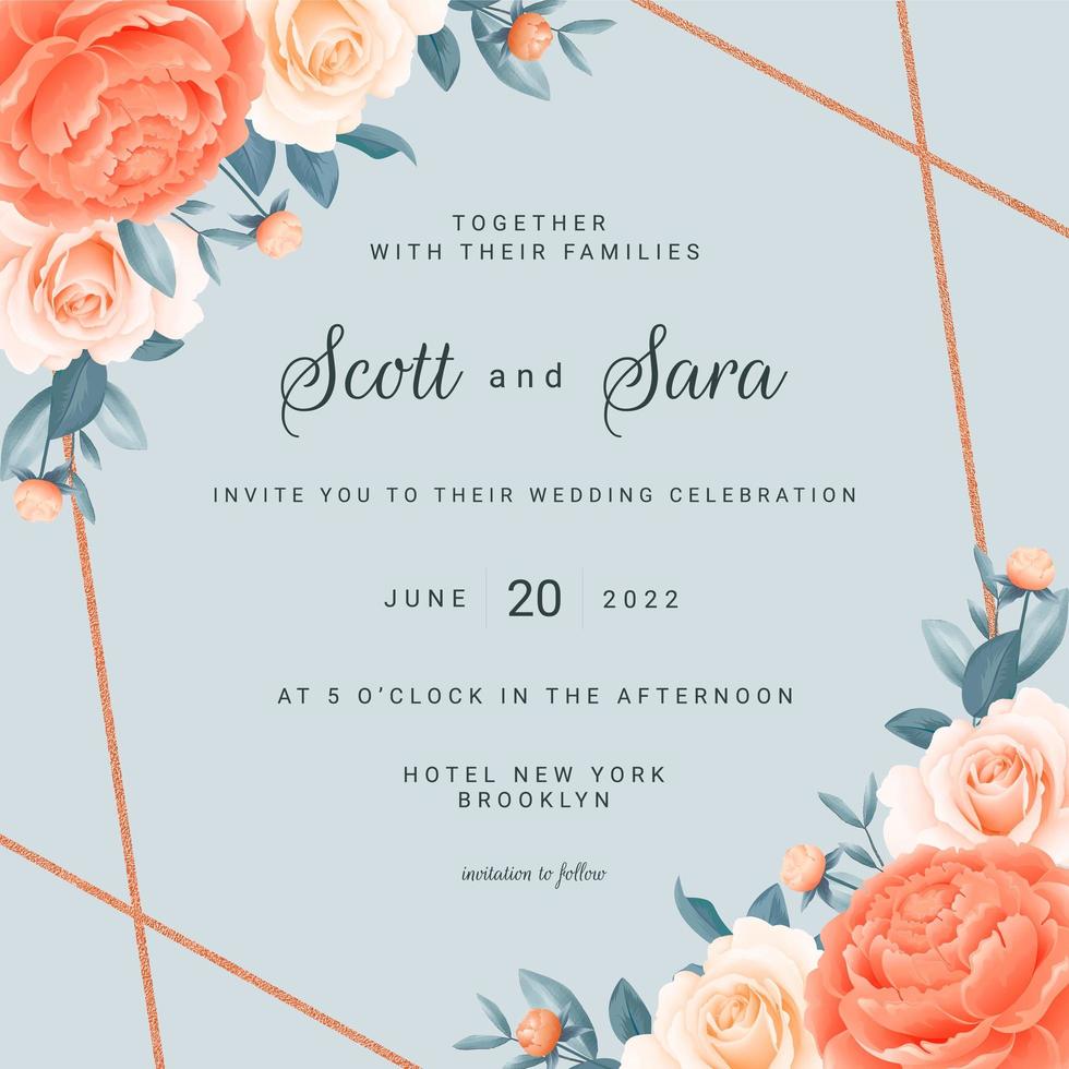 Roses Floral Corner Frame Wedding Card Template vector