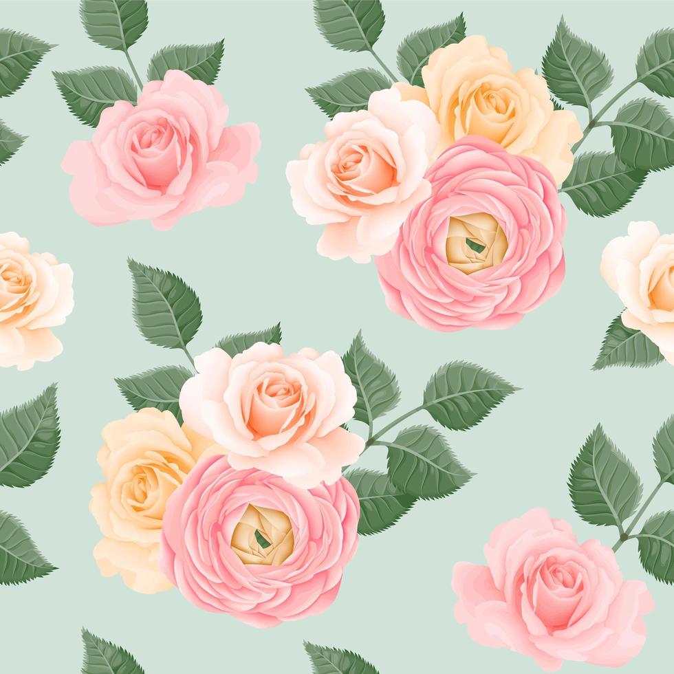 Seamless Pattern with Blush Roses and Peonies vector