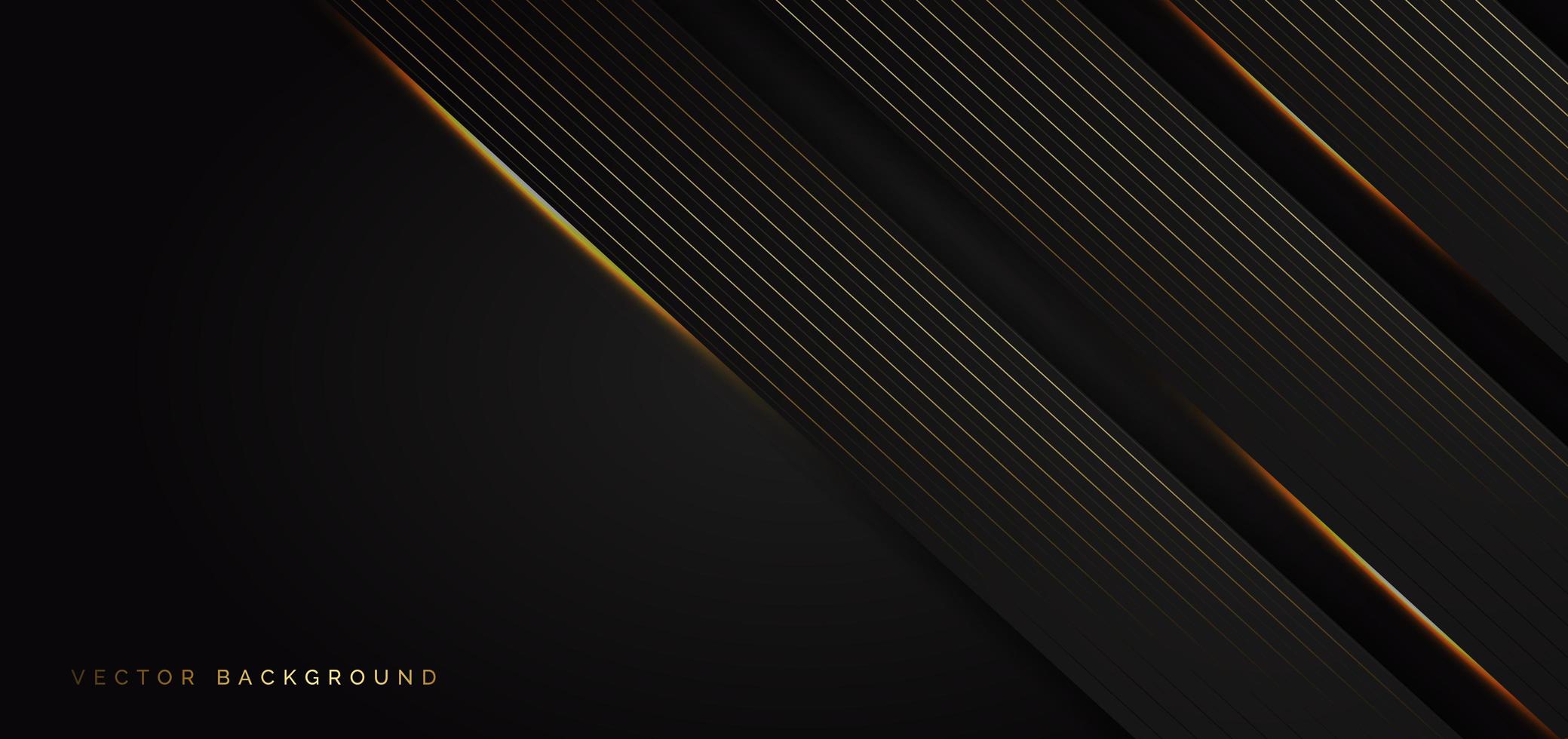 Diagonal black overlap shapes with golden light effect lines vector