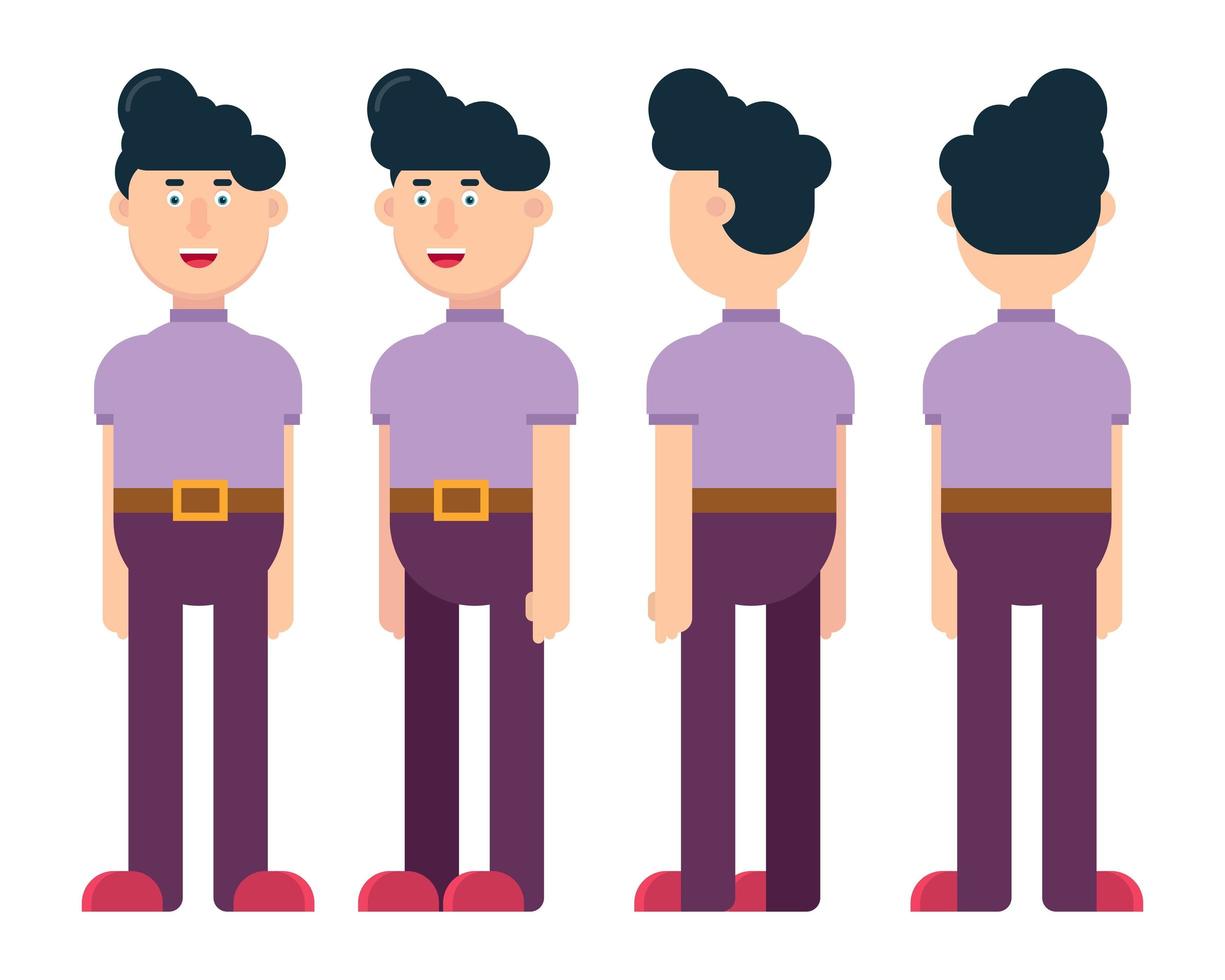 Flat male character in different positions vector