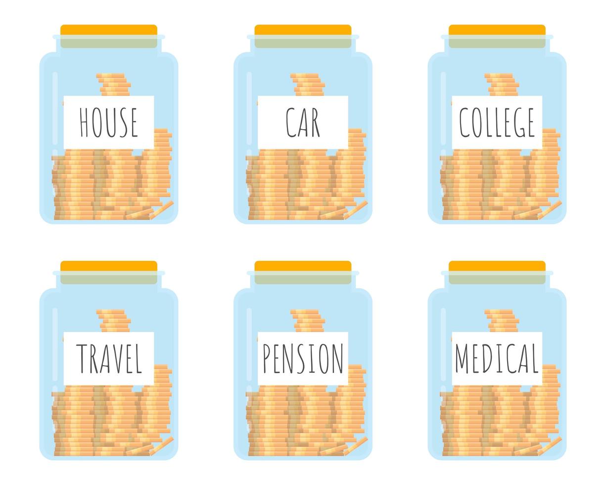 Glass jar with labeled savings vector