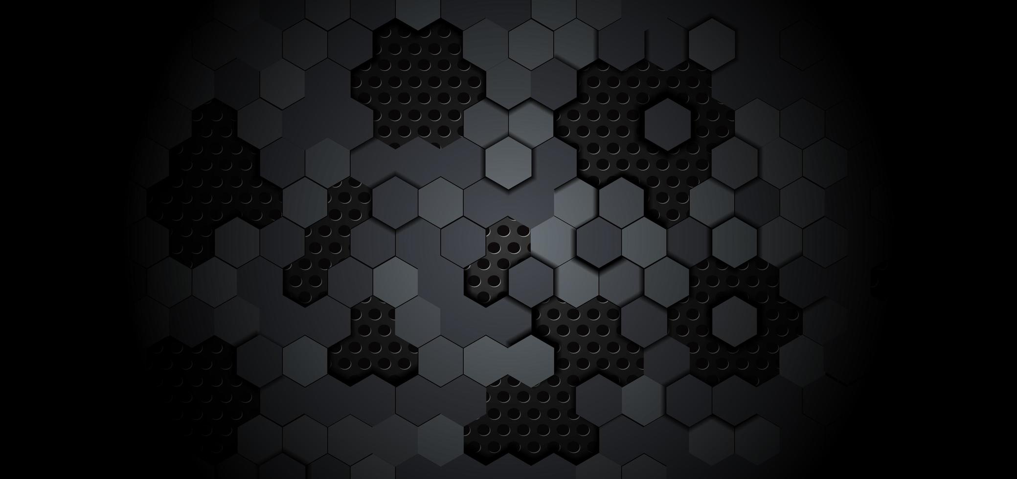 patrón hexagonal geométrico abstracto sobre fondo negro metálico. vector