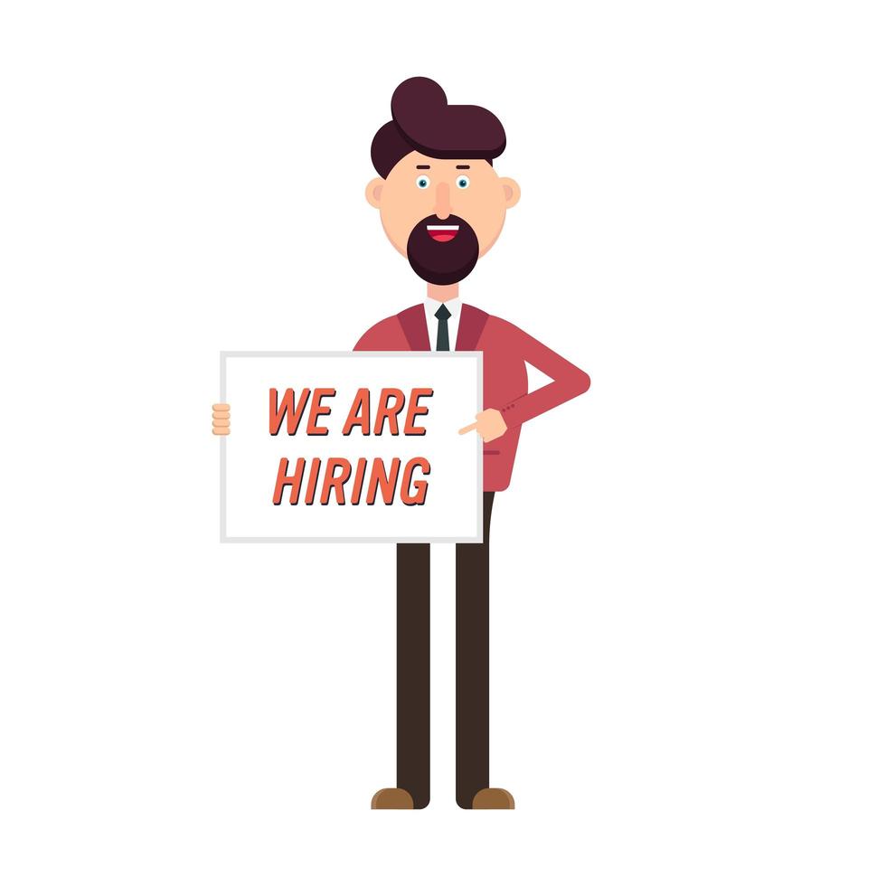 Happy businessman shows banner with hiring text vector