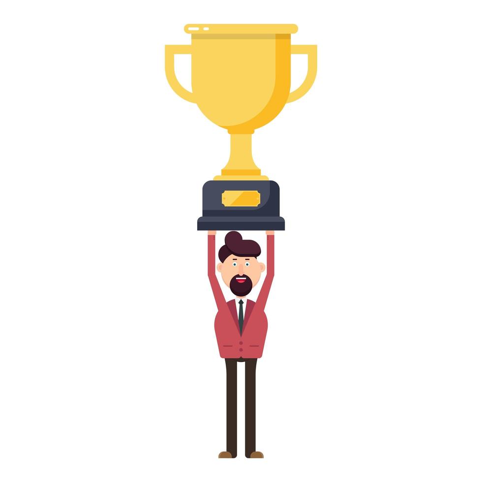 Businessman holding winner trophy vector