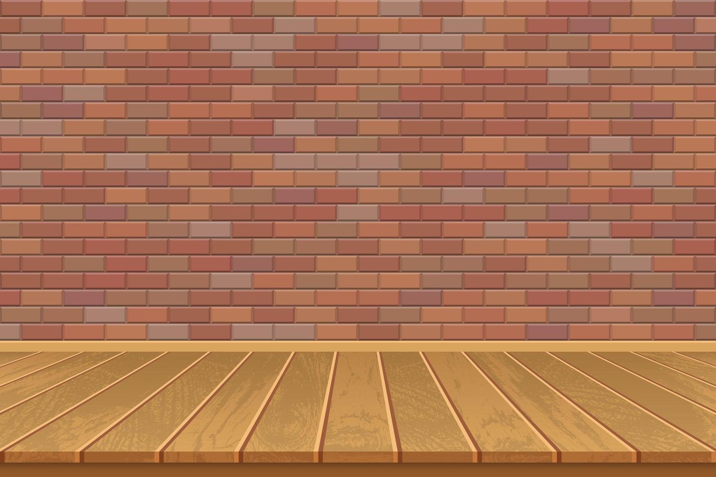 Empty room with wooden floor and brick wall vector