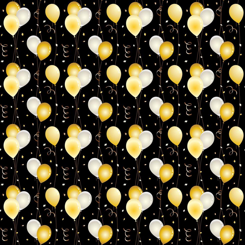 Seamless balloon and confetti pattern on black vector