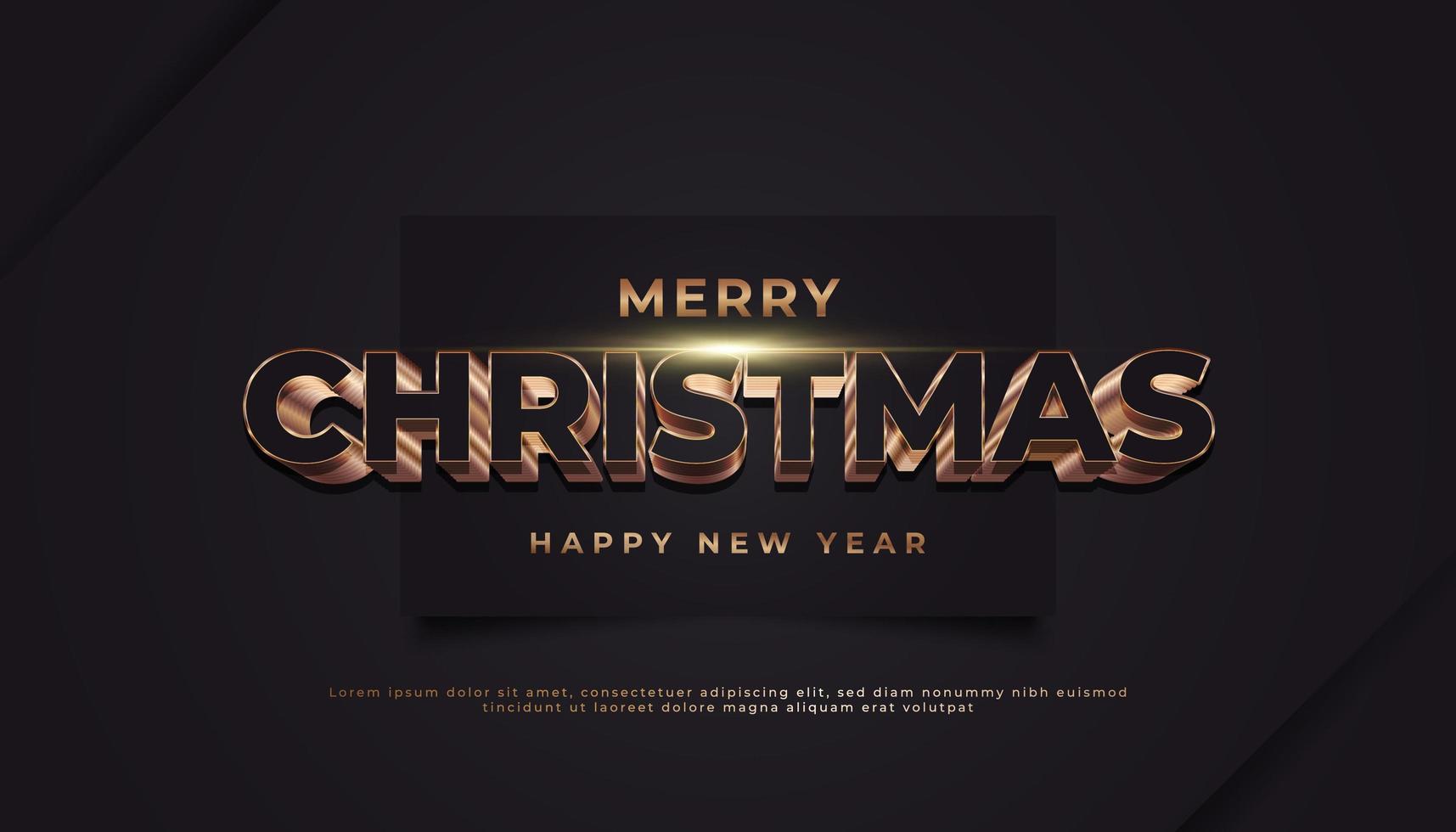 Merry Christmas banner with 3d gold text on black paper vector