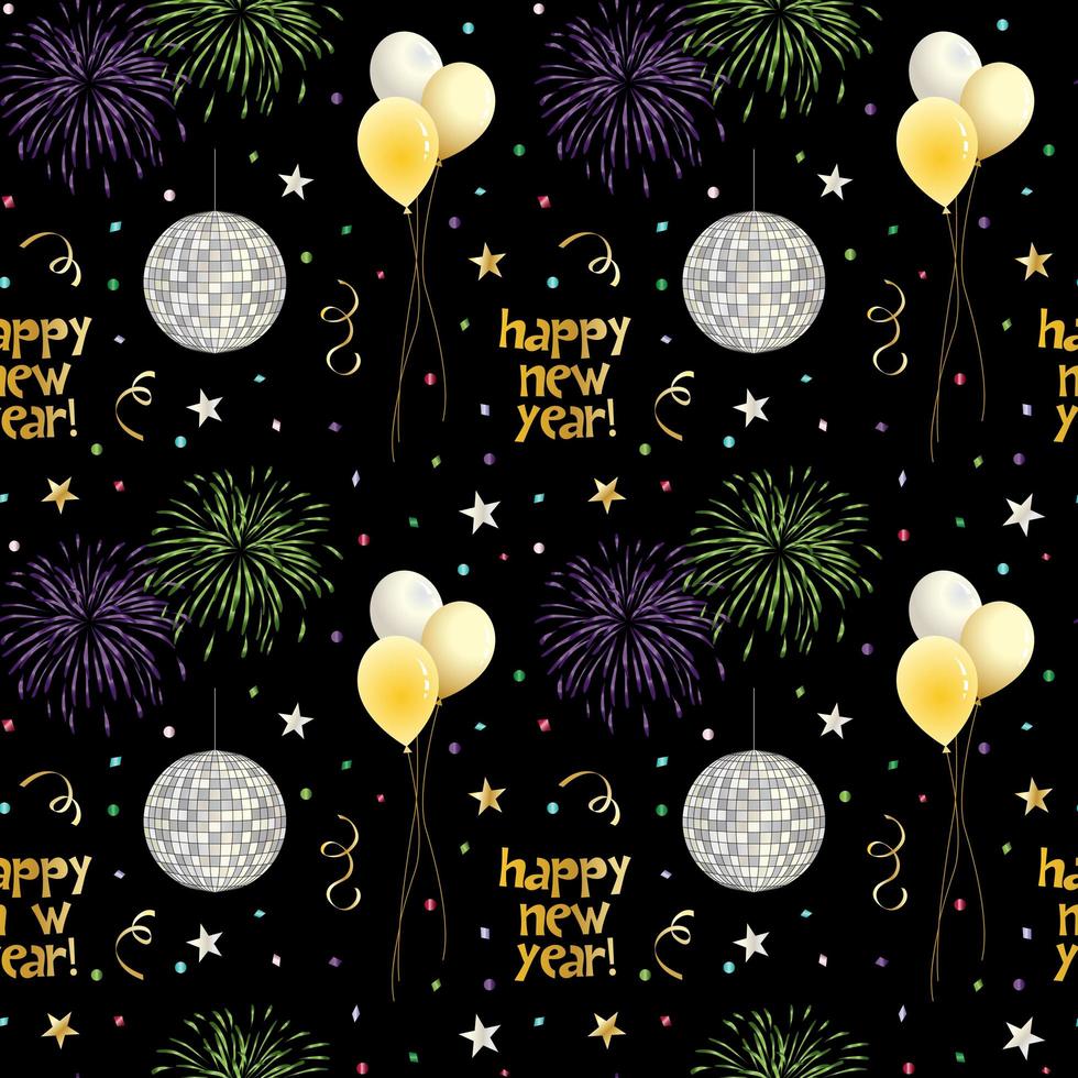 Seamless new years pattern with balloons and fireworks vector