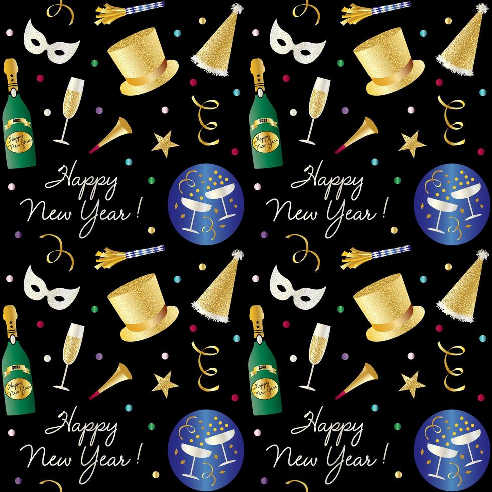 Seamless new years pattern with champagne and party hats vector