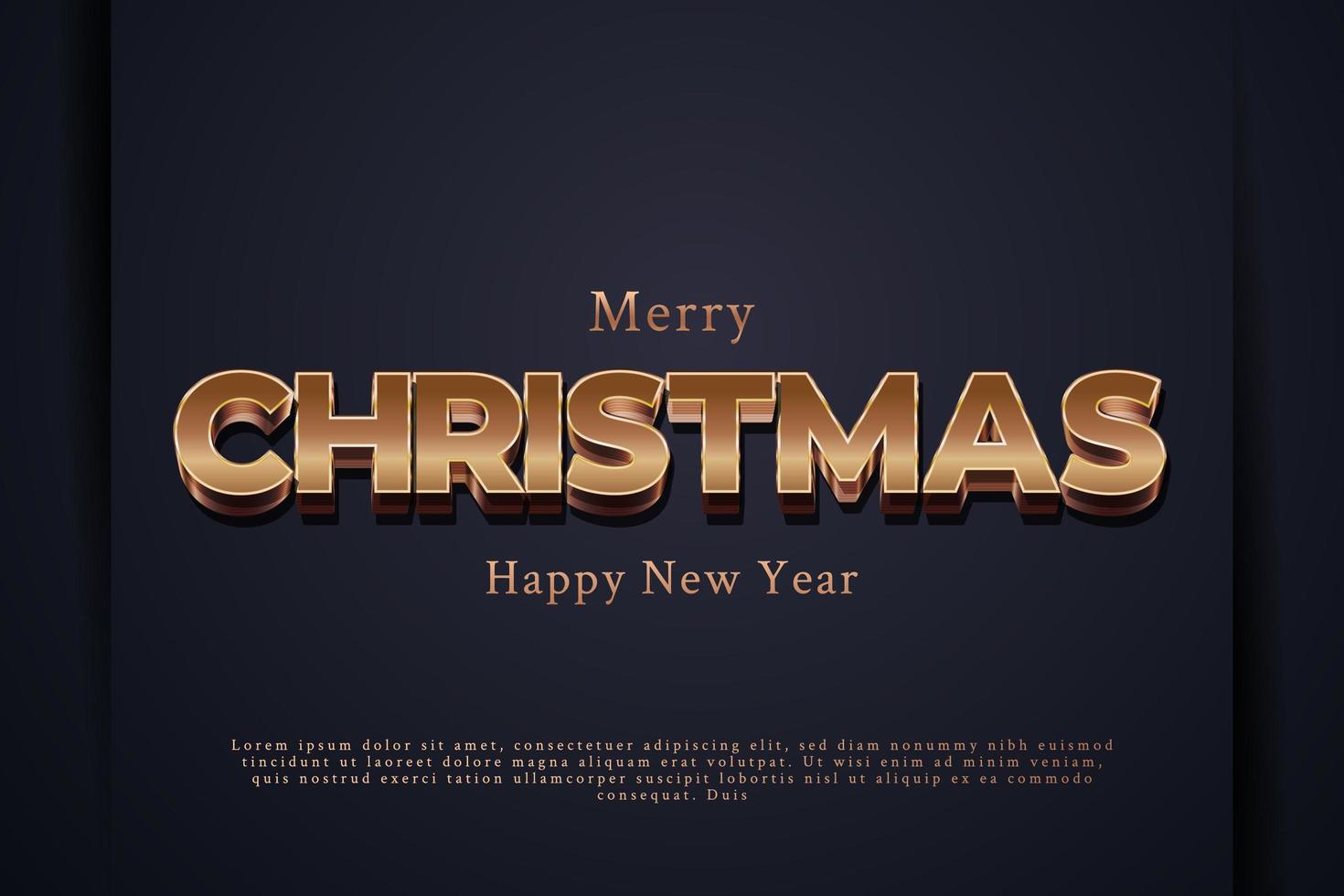 Merry Christmas banner with 3d gold text on blue paper vector