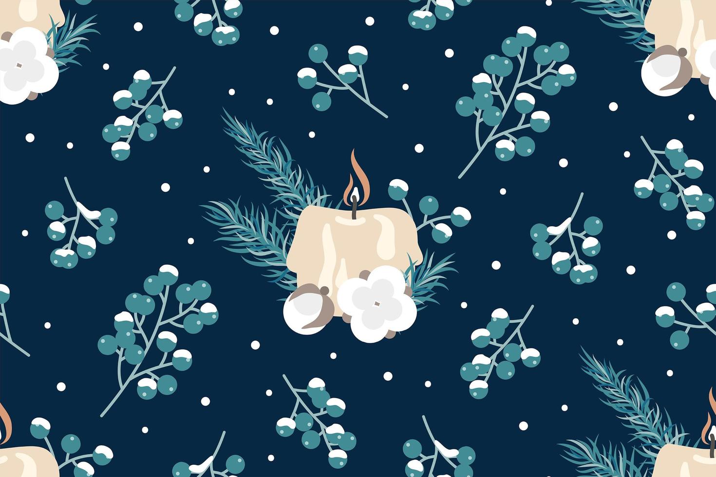 Winter berries and candle seamless pattern vector