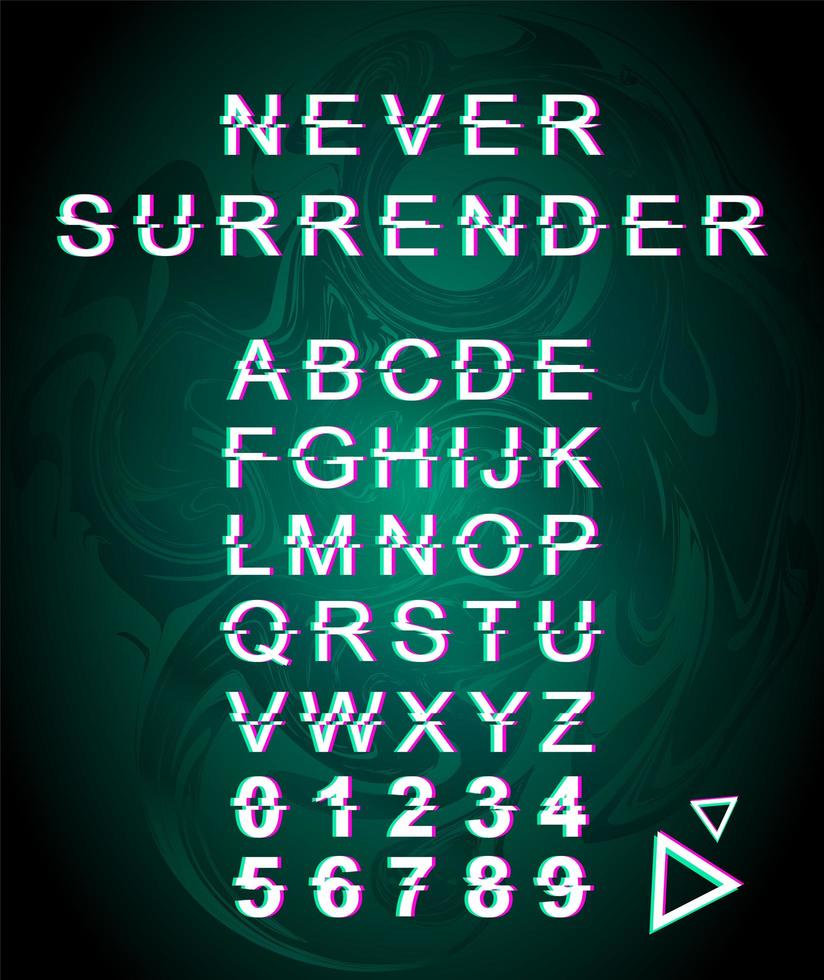 Never surrender glitch font template vector