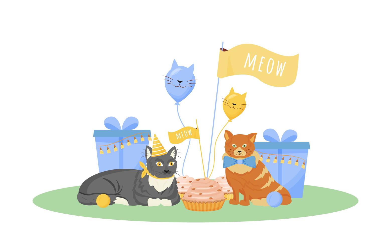 fiesta de cumpleaños de gato vector
