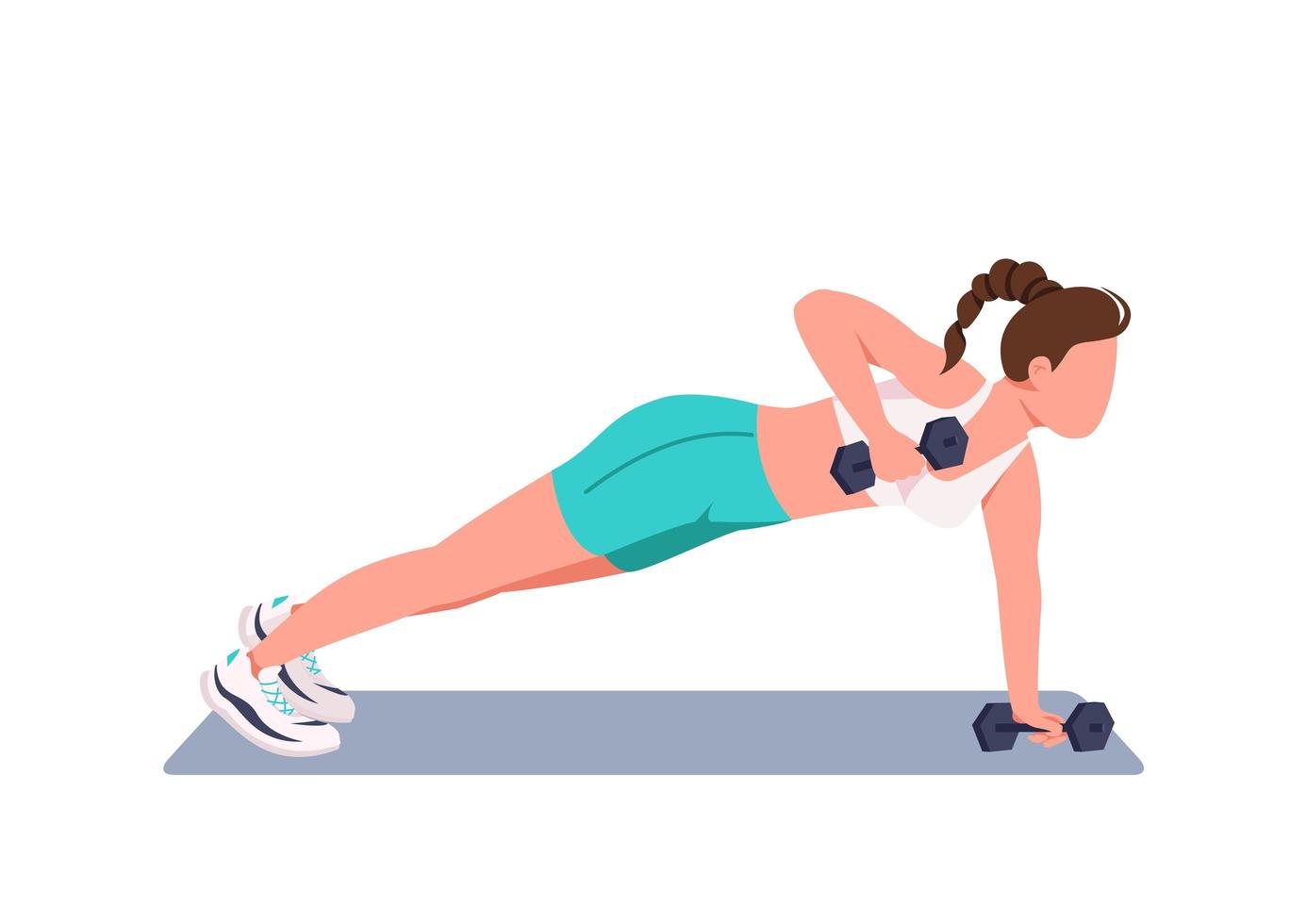 Woman doing push ups with dumbbells vector