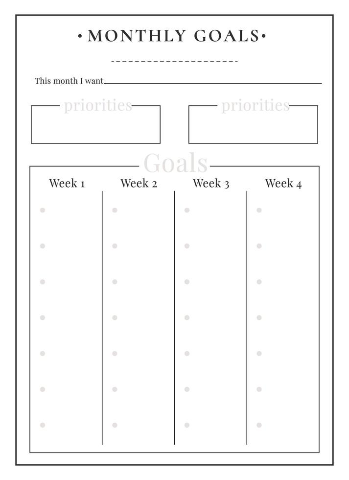 Monthly tasks minimalist planner page design vector