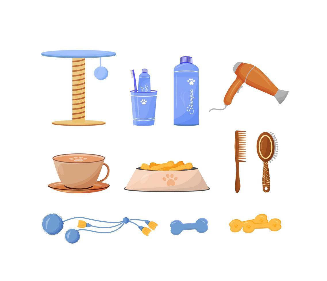 Pet care objects set vector