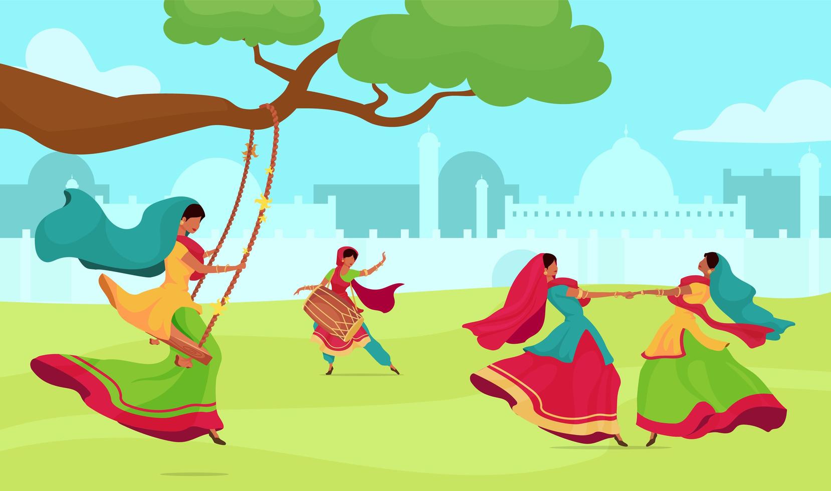 Teej festival celebration vector