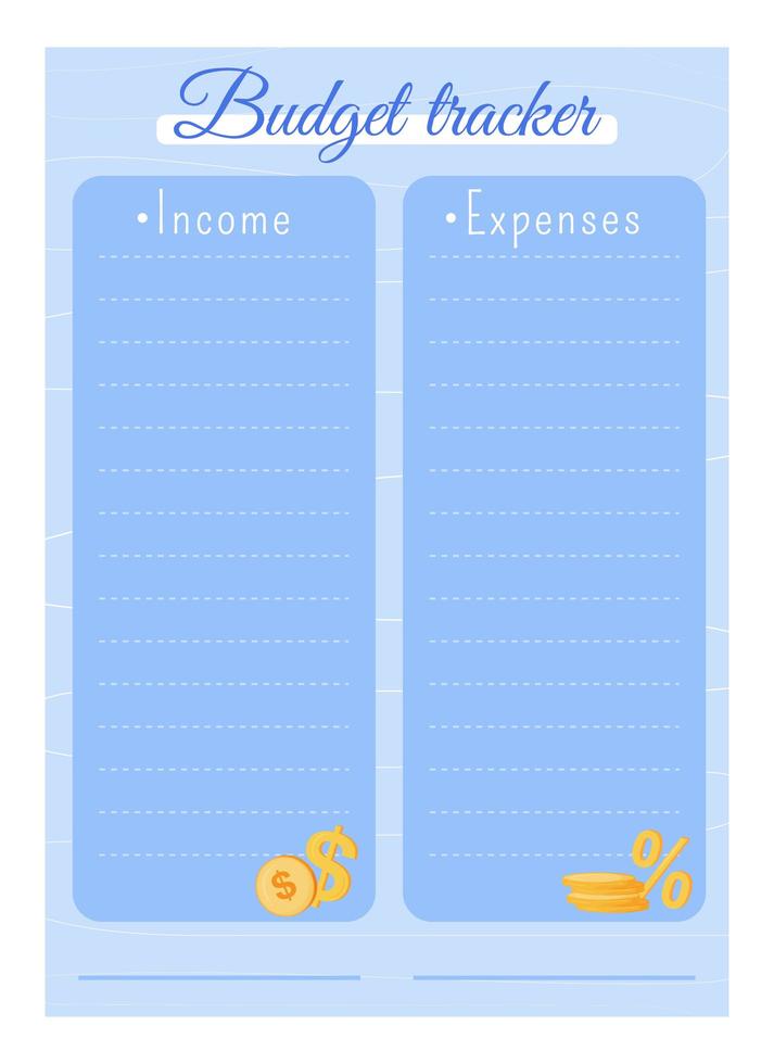 Budget tracker creative planner page design vector
