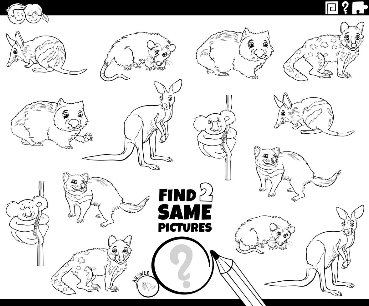 Find two same animals color book page vector