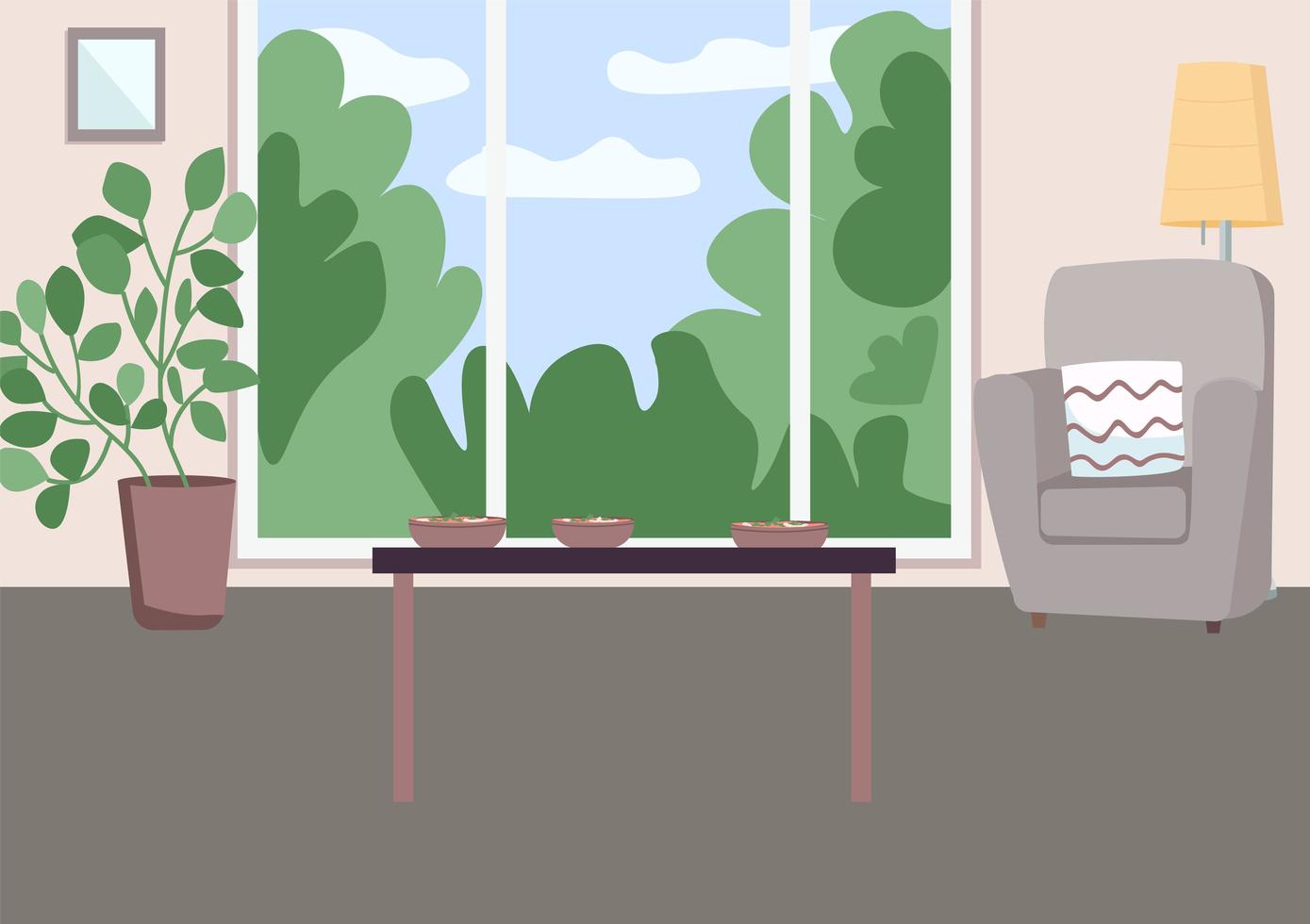 Spacious living room with table vector