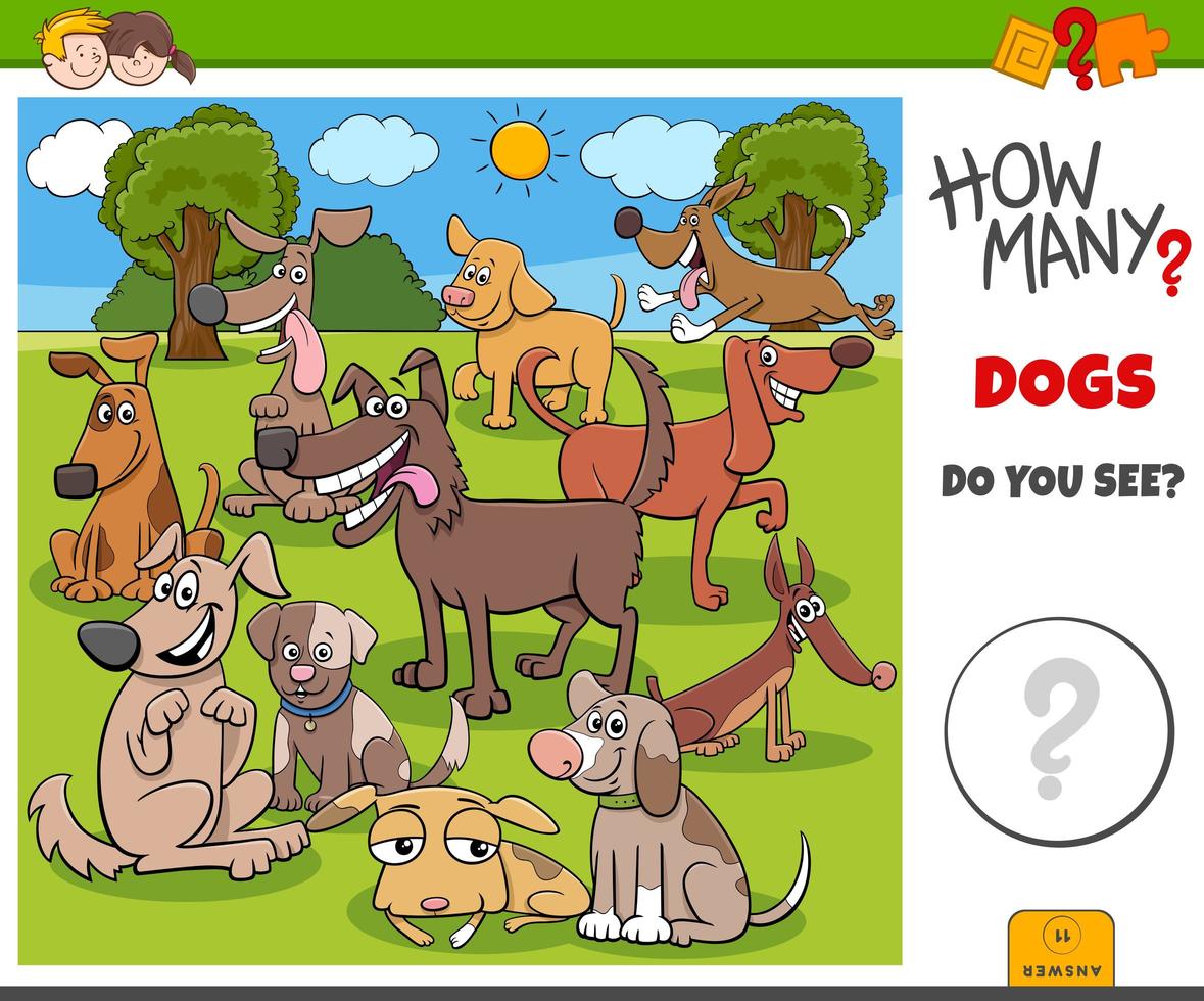 How many dogs educational game for kids vector