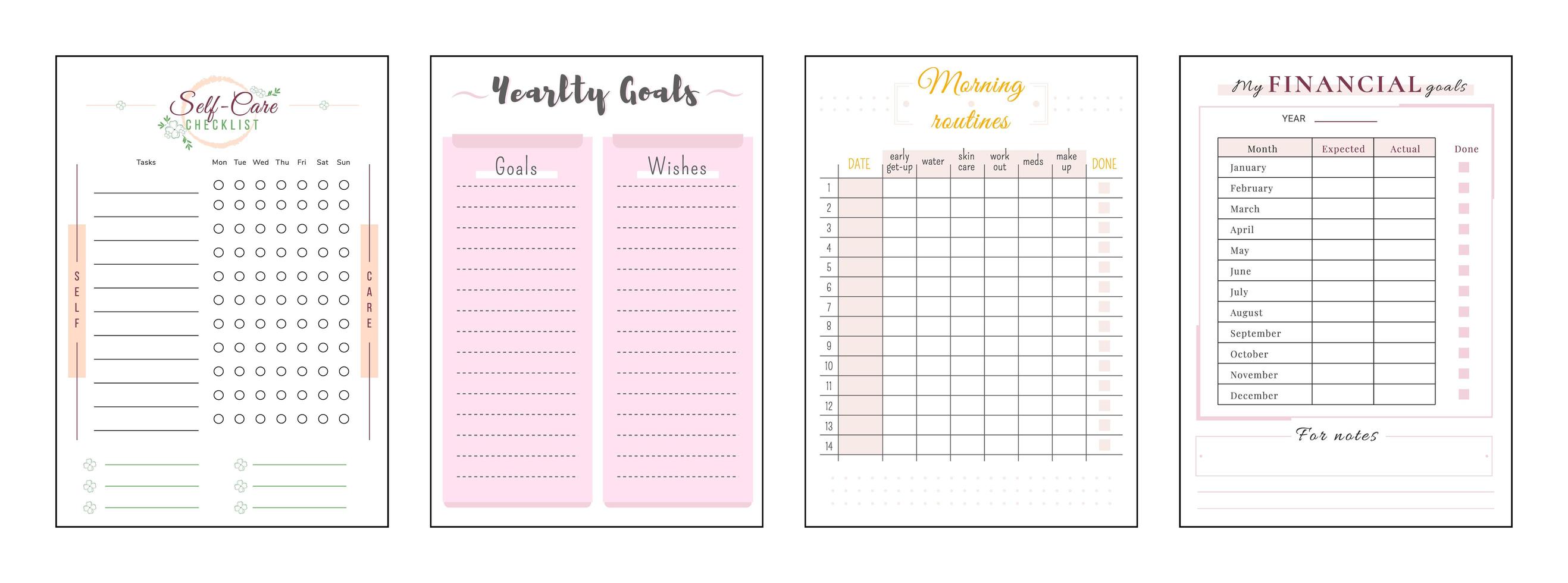 Yearly resolution minimalist planner page set vector