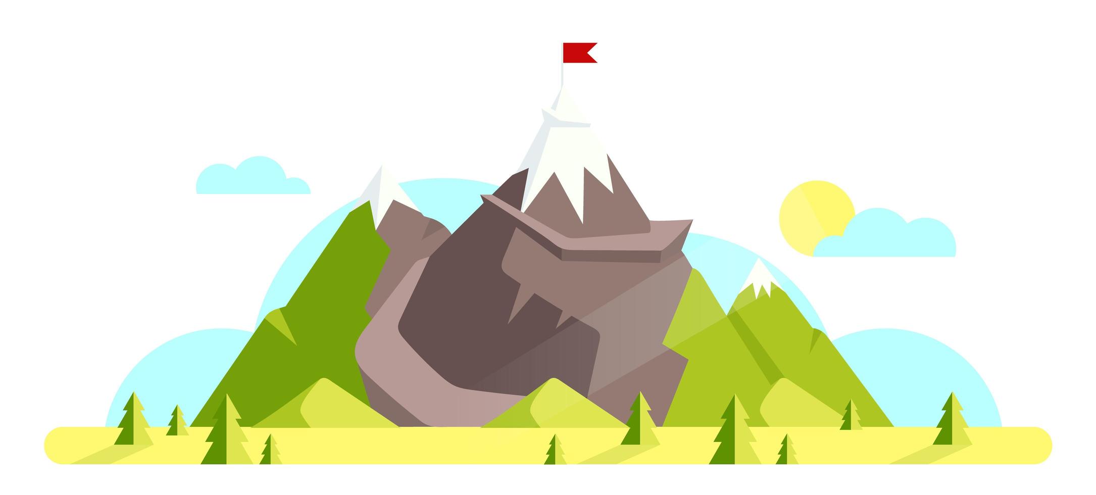 Mountain with red flag on top vector