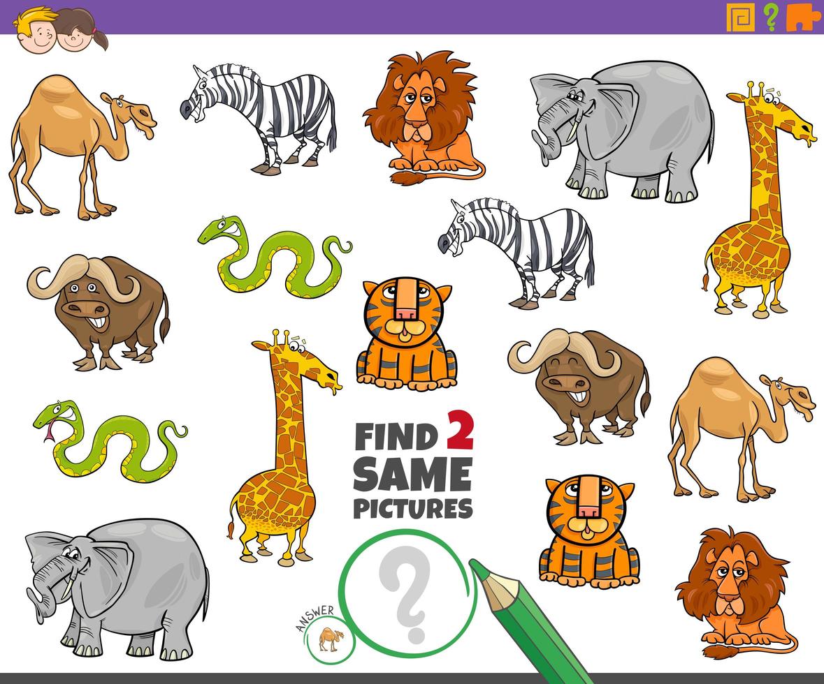 Find two same animals educational game for children vector