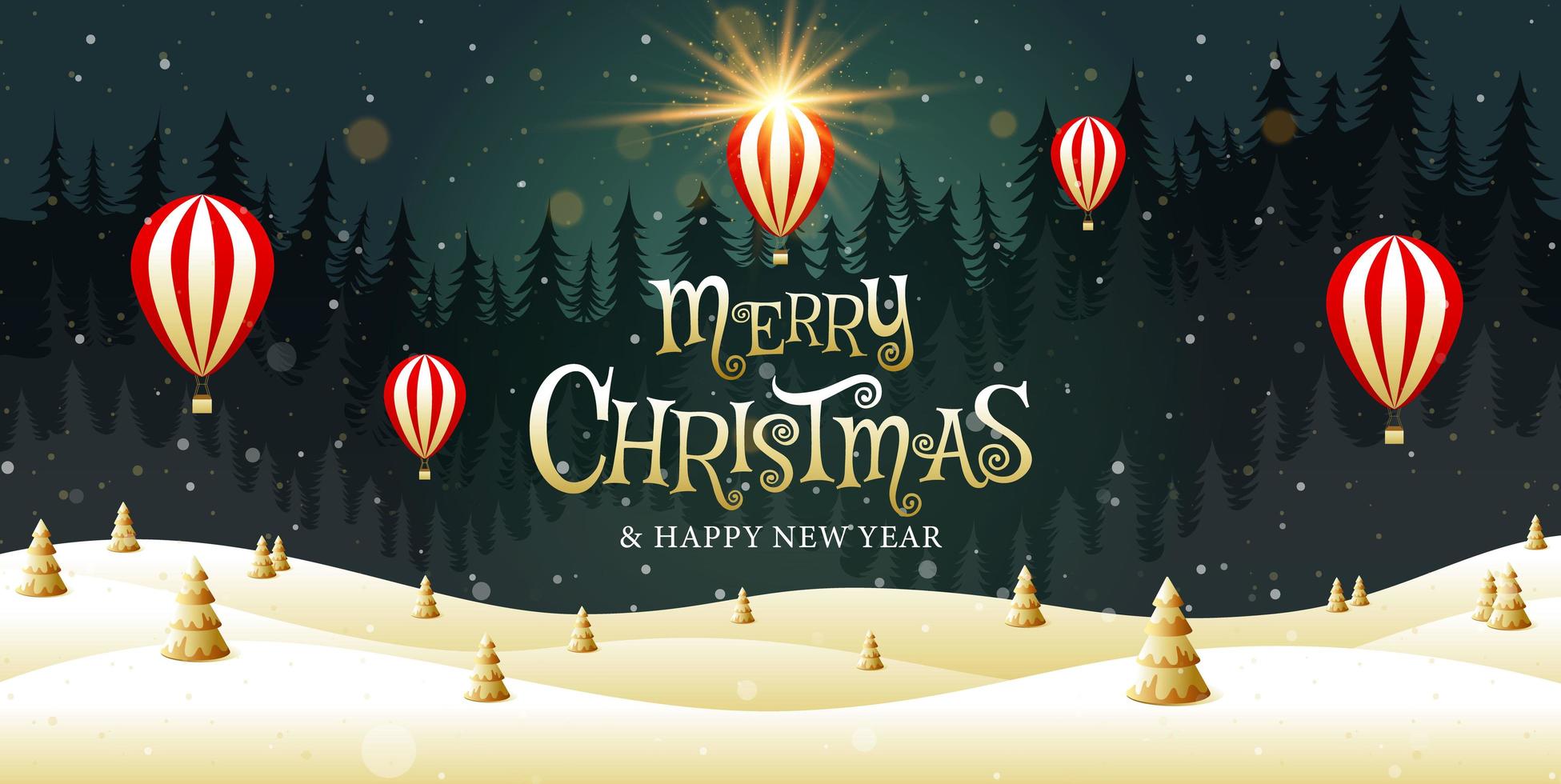 Merry Christmas golden landscape fantasy design vector