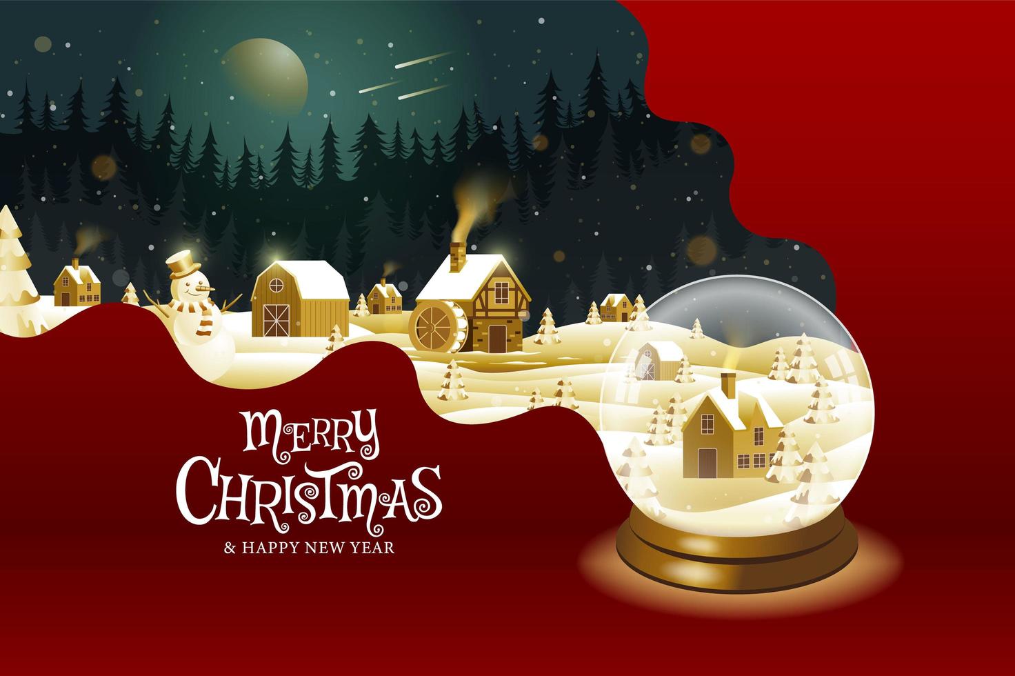 Merry Christmas snowglobe landscape fantasy design vector