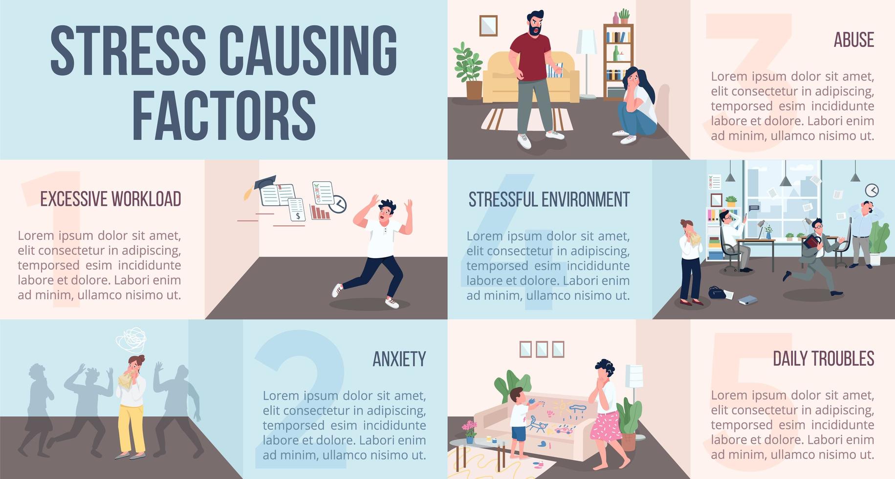 Stress causing factors infographic vector