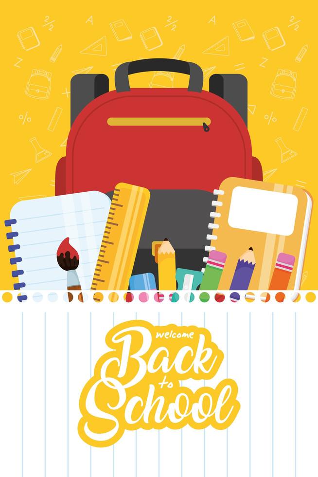 Back to school poster with backpack and supplies vector